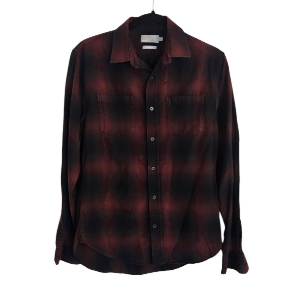 Vince Mens Shadow Plaid Red/Black Long-sleeved Casual Button-down Shirt size XS